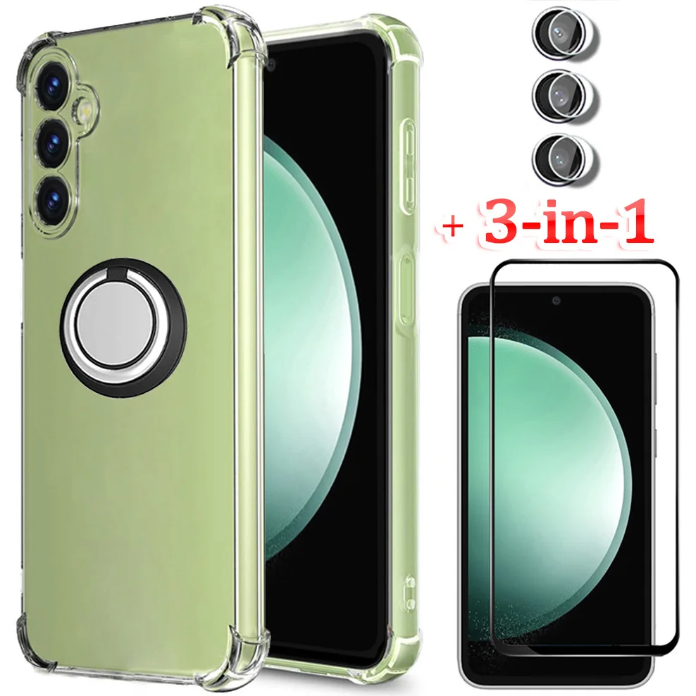 

Finger Ring Holder Case + Glass for Samsung S23 FE 5G Shockproof Silicone Phone Cases S21 FE Samsung Galaxy S 23 FE Cover S23FE