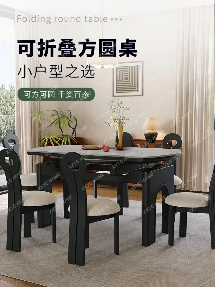 AASolid Wood Rock Slab Dining Table And Chair Combination Modern Simple Small Apartment, Square And Round Dual-purpose Retractab