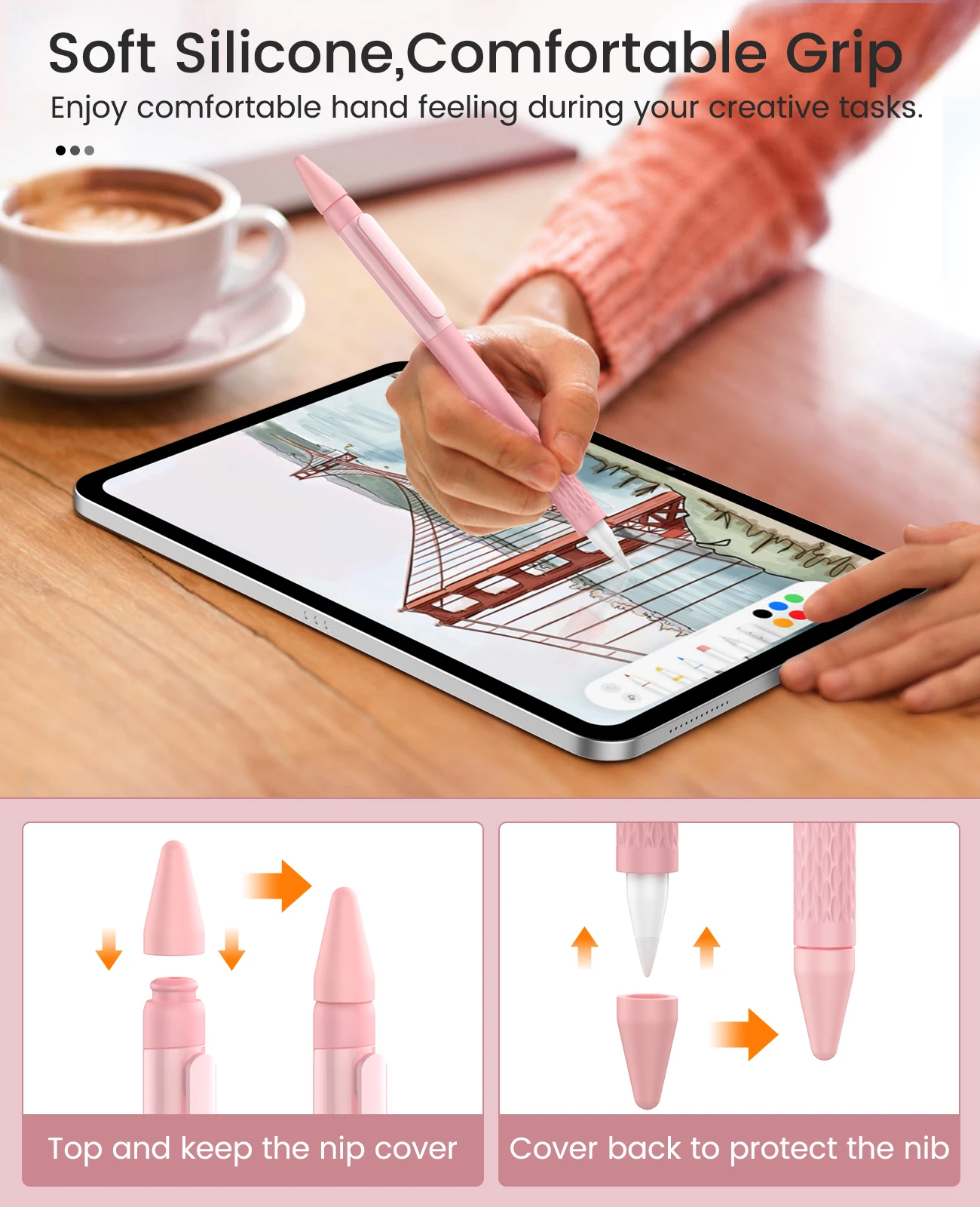 Stylus Cover Silicone Pen Case For Apple Pencil 1 Protective Case Non-slip Anti-fall iPad Pencil Pencil Holder with Clip, 3 Nips