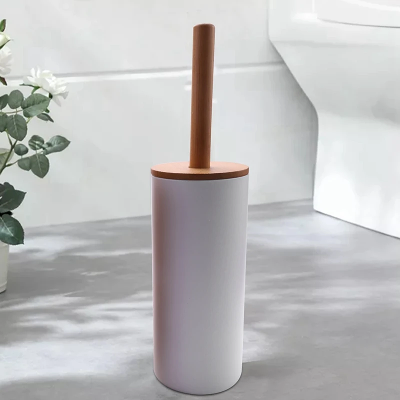 Bamboo Floor-Standing Toilet Brush Set With Base Bathroom Toilet Brush Holder WC Accessories