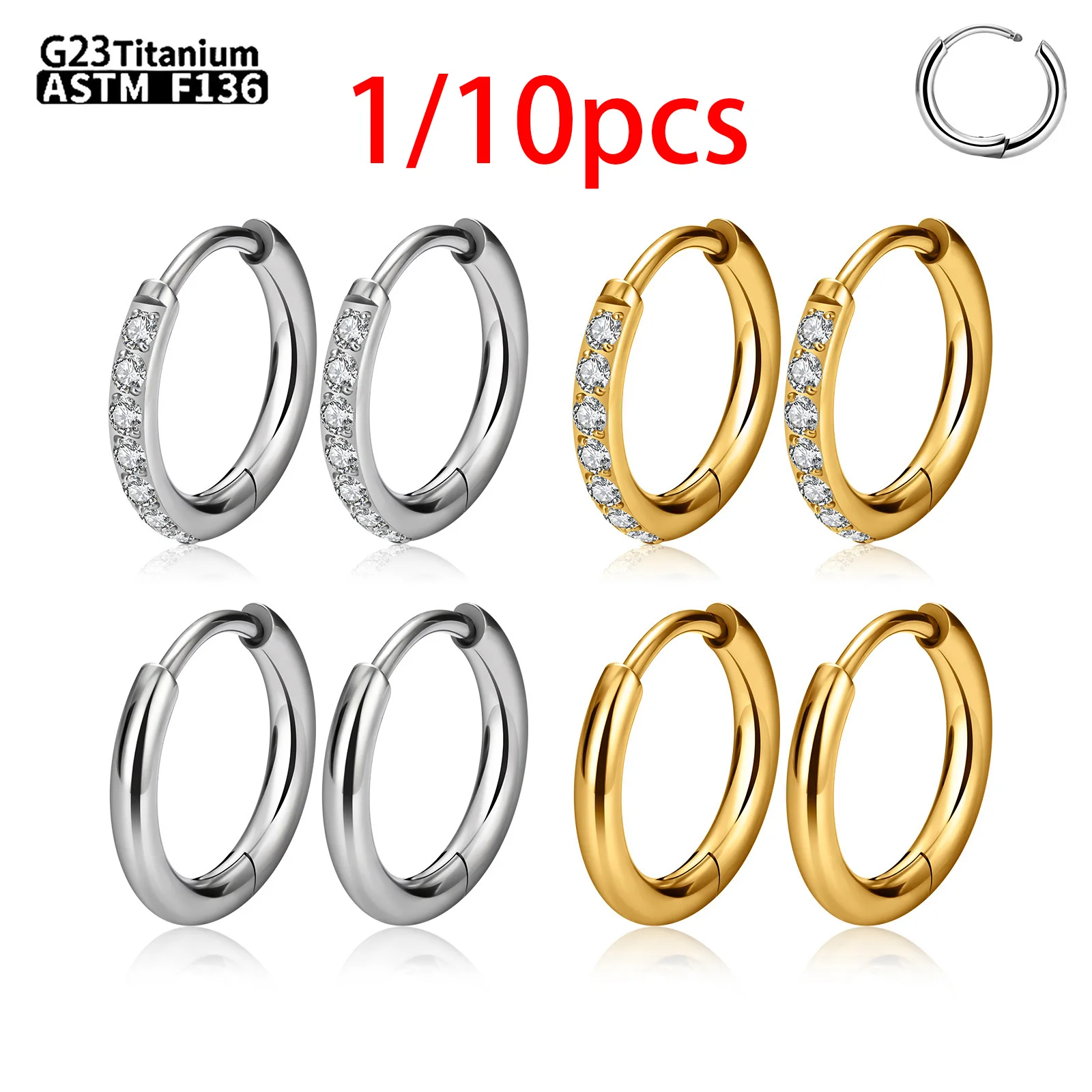 1/10pcs G23 Titanium piercing Zircon Round Hoop Earrings for Women New Cool Daily Wear Body Piercings Jewelry Accessories