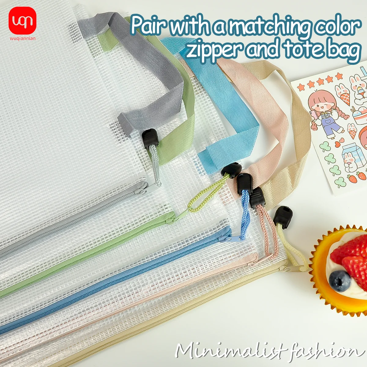 WQN-5/20 قطعة أكياس تخزين كلاسيكية A4 أكياس شبكية محمولة شفافة ذات سعة كبيرة لوازم مكتبية مدرسية