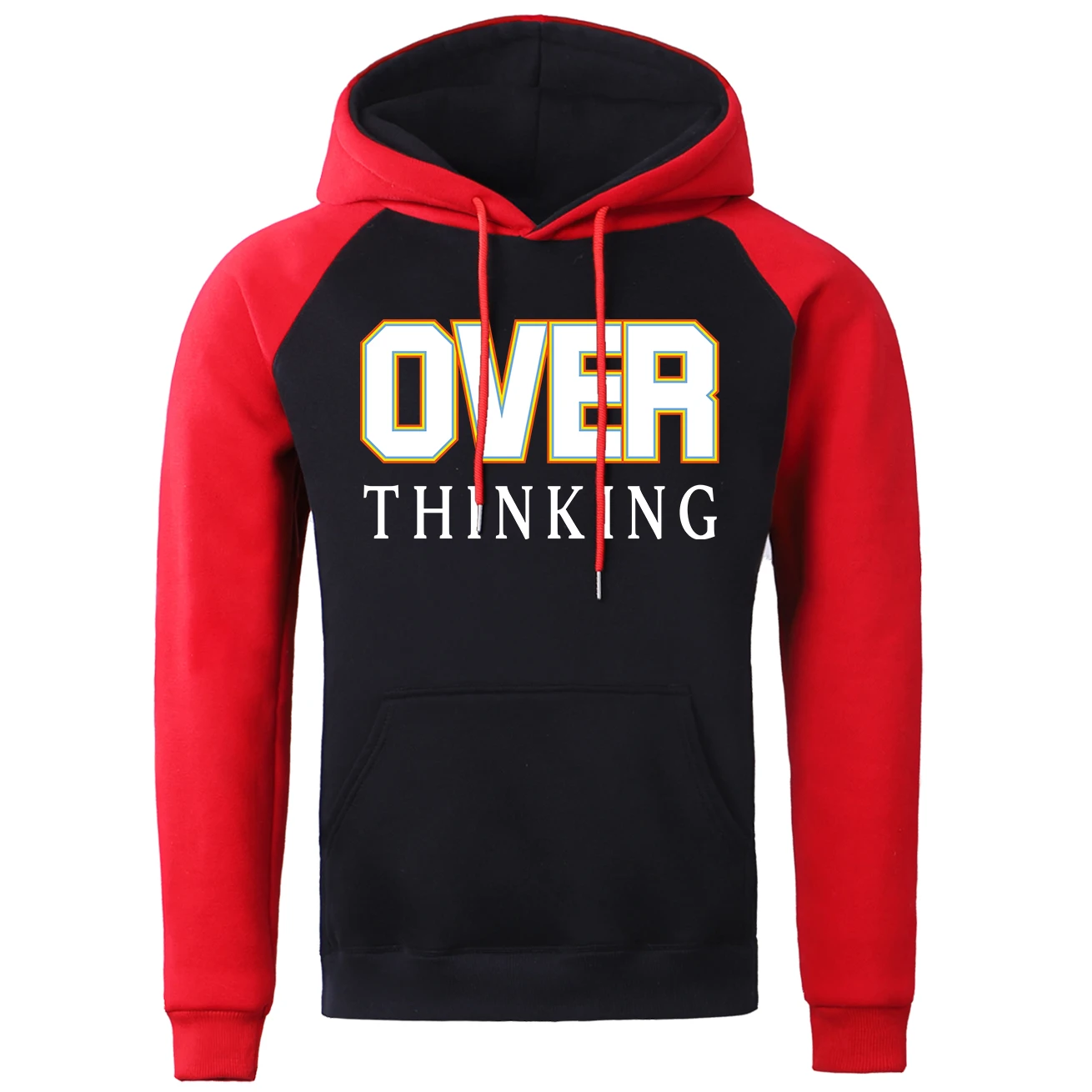 Over Thinking Simple Print Men'S Raglan Hooded Harajuku Street Hoodies Fashion Fleece Warm Hoodie Autumn Casual O-Neck Men Tops