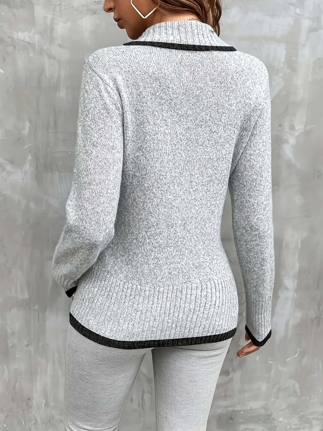 Women'S, Autumn-Winter,  Color Blocking, V-Neck, Commuter Style, Buttoned, Fashionable, Versatile, Long-Sleeved Knit Sweater.