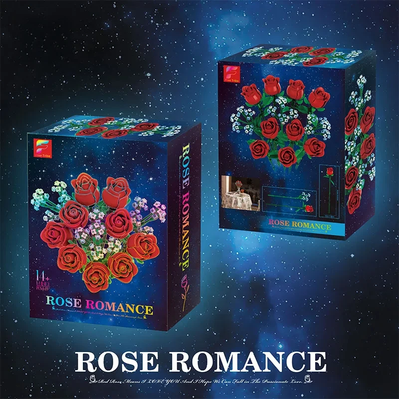 649PCS Romantic Rose Flower Building Blocks Eternal Flower Rose Bouquet Model Bricks Home Decoration Kids DIY Toys Girl Gifts