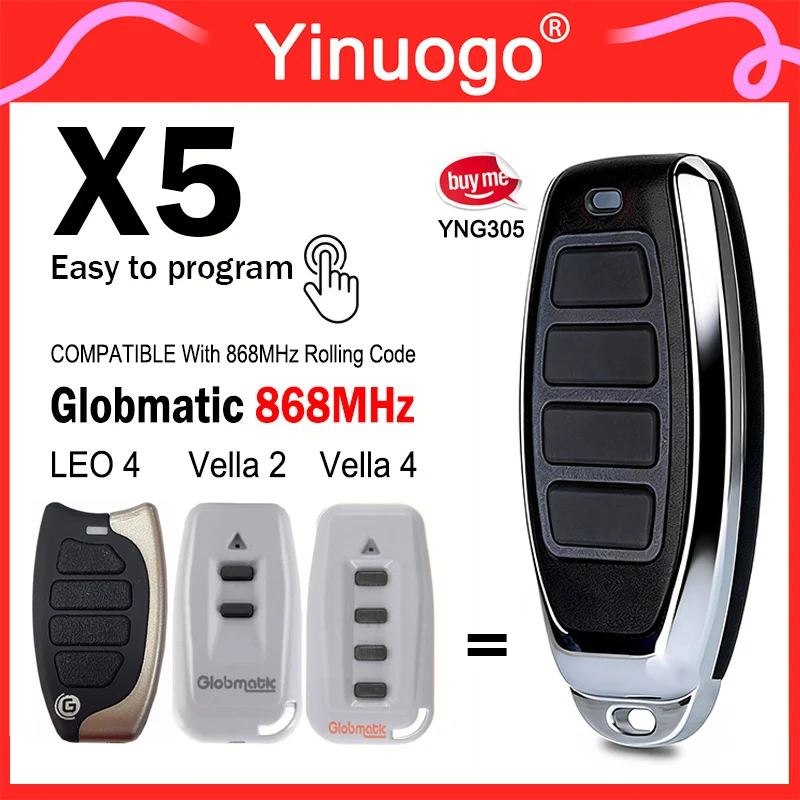 

Пульт дистанционного управления для ворот Globmatic, 868 МГц, подвижный код, совместимый с ручным передатчиком Globmatic Vella2 Vella4 Vella LEO4 Vella