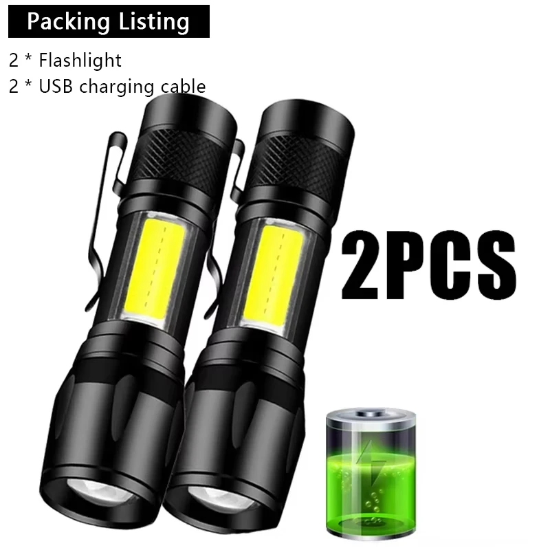 USB Oplaadbare Mini Zaklamp COB + XPE Draagbare Ingebouwde Batterij Zoombare Kleine Zaklamp 3-Modus Camping Noodzaklampen - afbeelding 1