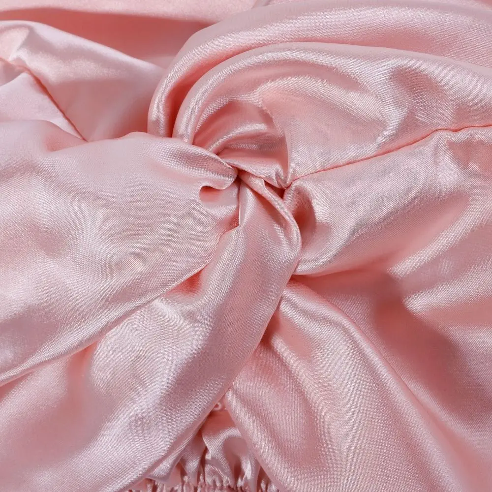 Premium Adjustable Silk Satin Hair Bonnet Smooth Breathable Silk Wrap Satin Fabric Luxury Pure Silk Turban Curly Hair
