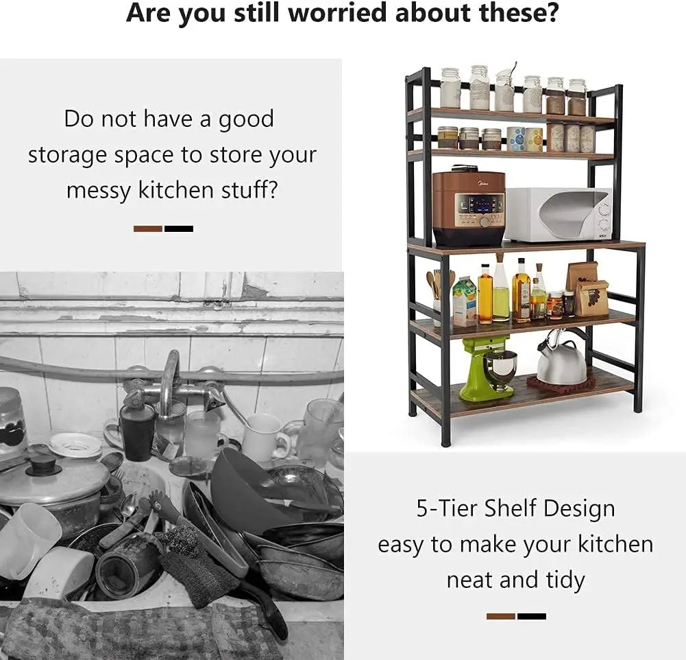 Tribesigns 5Tier Kitchen Bakers Rack with Hutch,Industrial Microwave Oven Stand,Free Standing Kitchen Utility Cart Storage Shelf