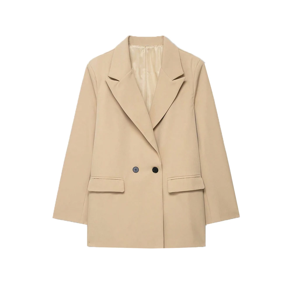 Dames Double-Breasted Effen Kleur Blazerjas Lange Mouw Kantoorkleding voor Lente Herfst Winter Oude Geldstijl