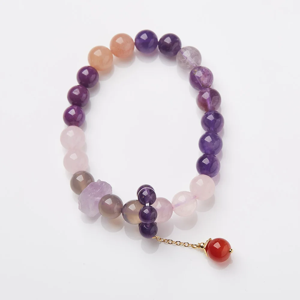 

Natural Amethyst Purple Jade Multi Gemstone Bracelet for Women Cultural Play Prayer Beads Hand Jewelry Gifts