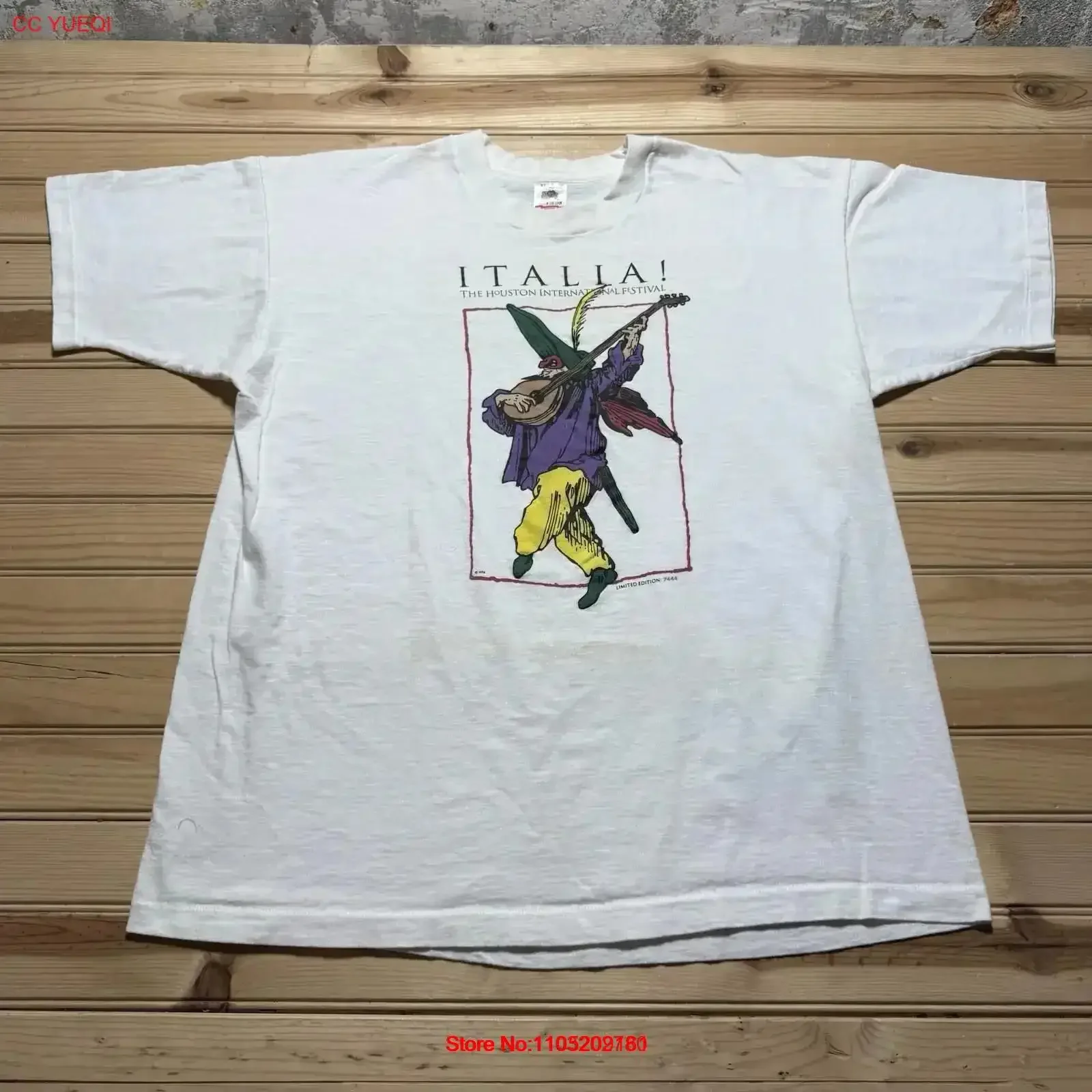 

Vintage 90s Houston International Festival Italia Jester T Shirt Size XL Washed Top For Everyday Wear graphic homme vintage