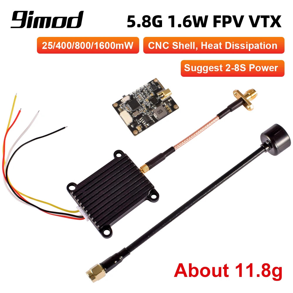 9IMOD FPV VTX 5.8G Video Transmitter CNC Shell 1.6W High Power Heat Dissipation