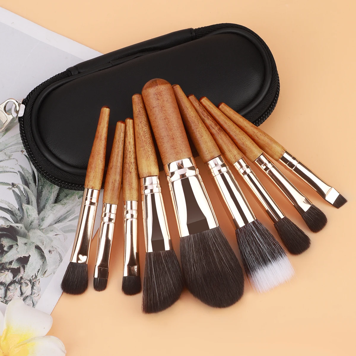 RANCAI Makeup Brush Sets , 9pcs Minimalist Portable With Storage Bag Portable Cosmetic Brushes For Making Up Supply