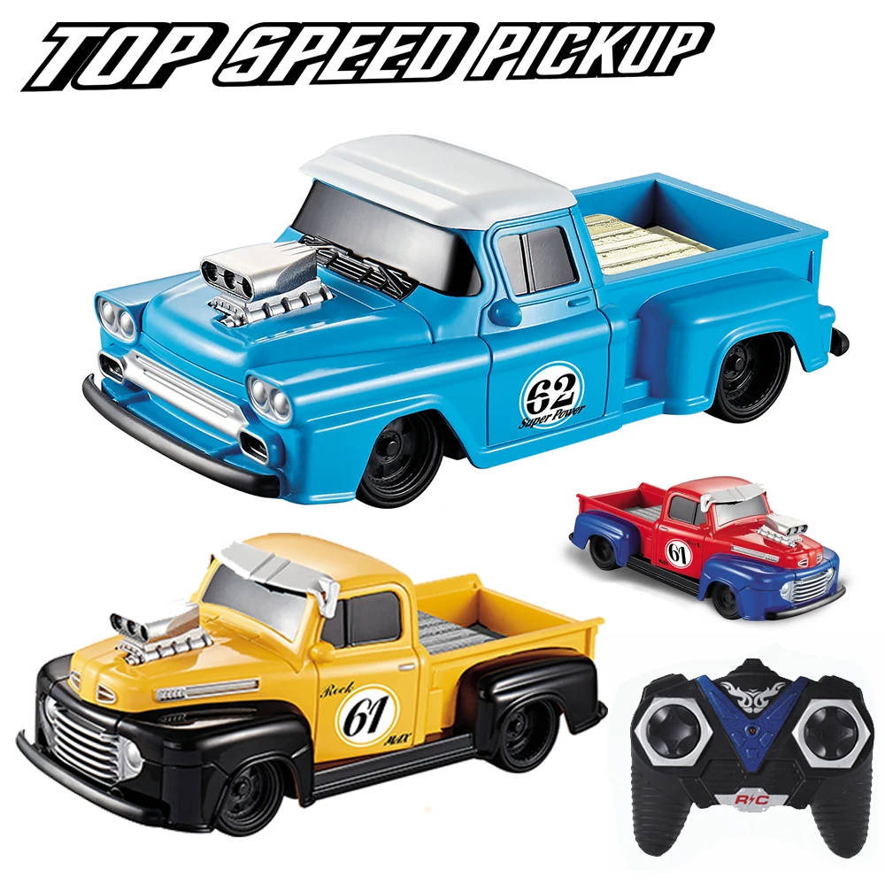 Retro Chevy Ford RC Car Toys 1/24 Pickup Model 4 Channel Radio Remote Control veicolo lampeggiante regalo di compleanno per auto ad alta velocità