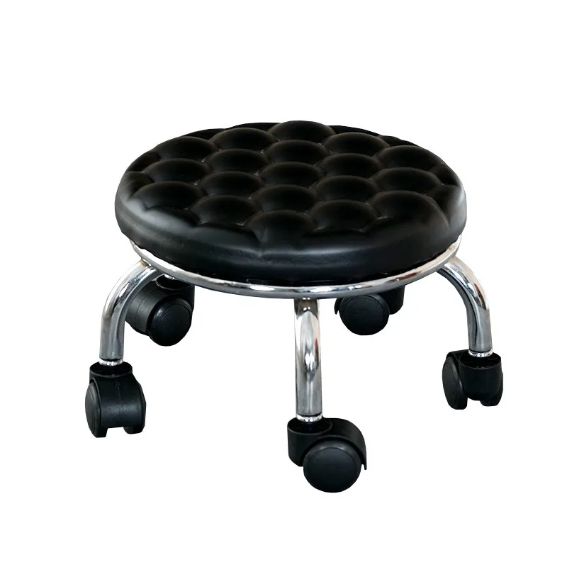 Aluminum Pulley Stool Low Round Stool with Wheels Creative Home Back Chair Lazy Housework Bench Portable Household