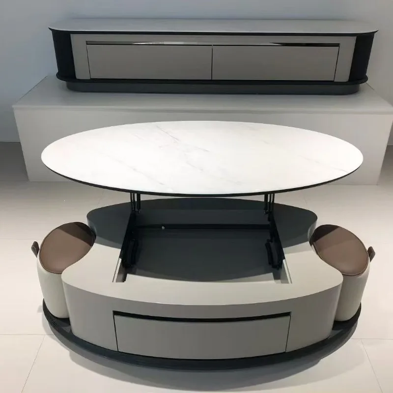 Cabinet size round CJ330 oval lift coffee table with two stools microcrystalline stone countertop 2 meters TV