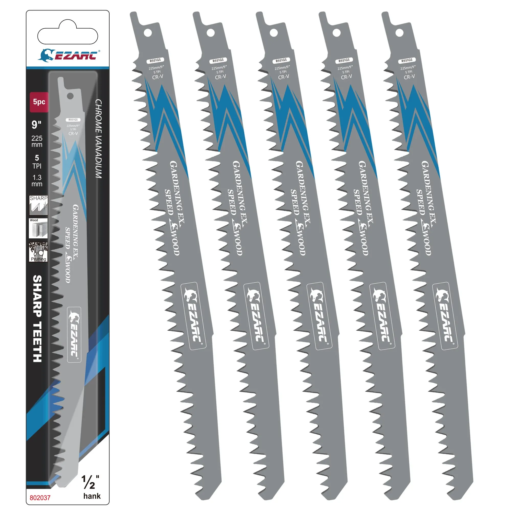 EZARC Wood Pruning Reciprocating Saw Blade, 225mm / 300mm Reciprocating Saw Blades R931GS / R1231GS 5TPI (5-Pack)