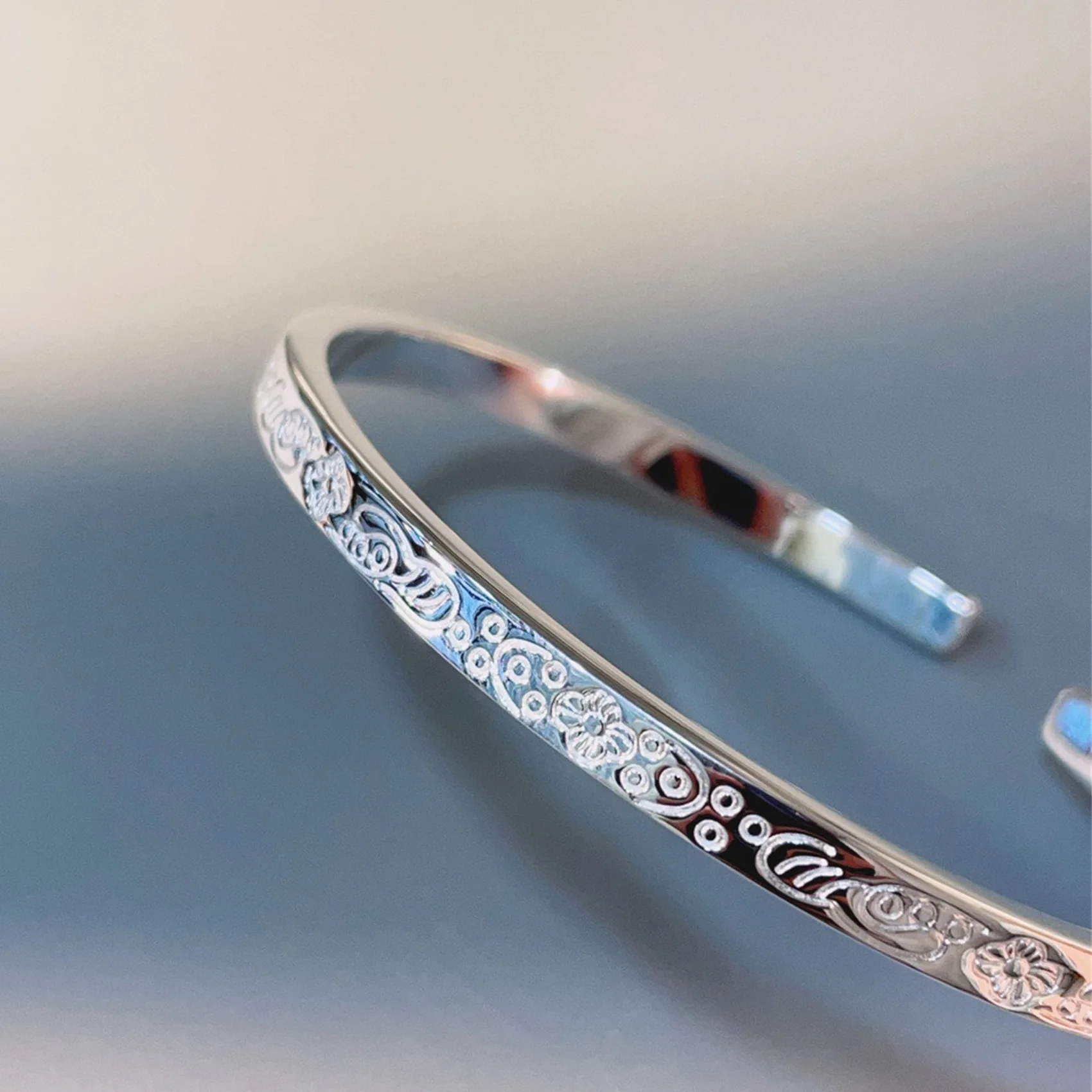 الفضة 925 الغيوم الميمونة نحت زهرة أساور لامعة النمط الصيني الجديد في غرامة سوار قابل للتعديل مجوهرات هدايا #4