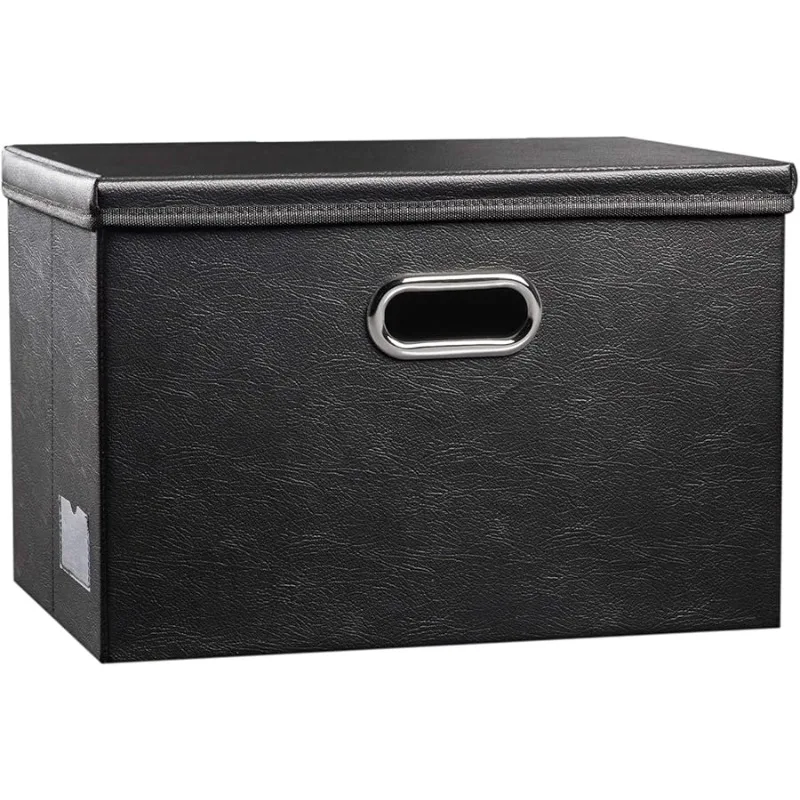 

Large Collapsible Storage Bin with Lid [1-Pack] Leather Fabric Foldable Storage Box Organizer Containes Basket Cube with Cover f