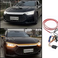 Tira de luces LED de circulación diurna dinámica amarilla y blanca para coche, tiras universales para faros de coche, luz decorativa para capó de coche de 12V
