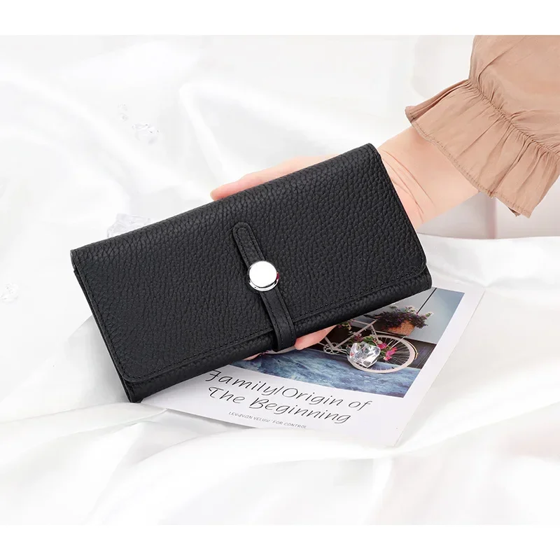 Genuine Leather Long Women Large Capacity Wallets Soft Cowhide Female Clutch Phone Bag Slim Purse Elegant Card Holder