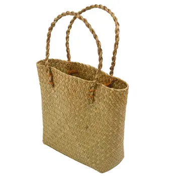 Moda paglia estate donna borse da spiaggia borse con patta femminile Designer Lady Retro Rattan Tote Bag fatta a mano (giallo)