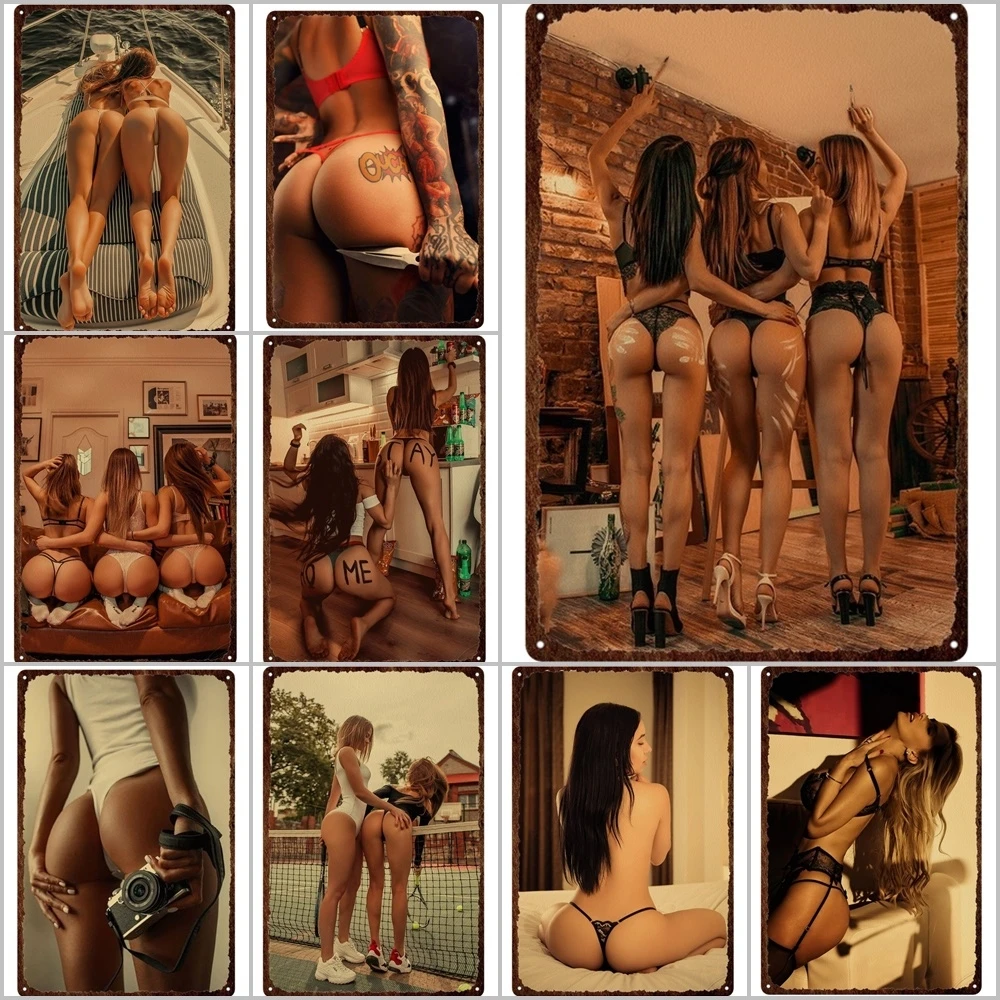 Sexy Nude Girls Metal Print Plates Poster Bikini Beauty Tin Sign Plaques Fashion Art Metal Pictures Man Cave Decor Pub Bar Sign