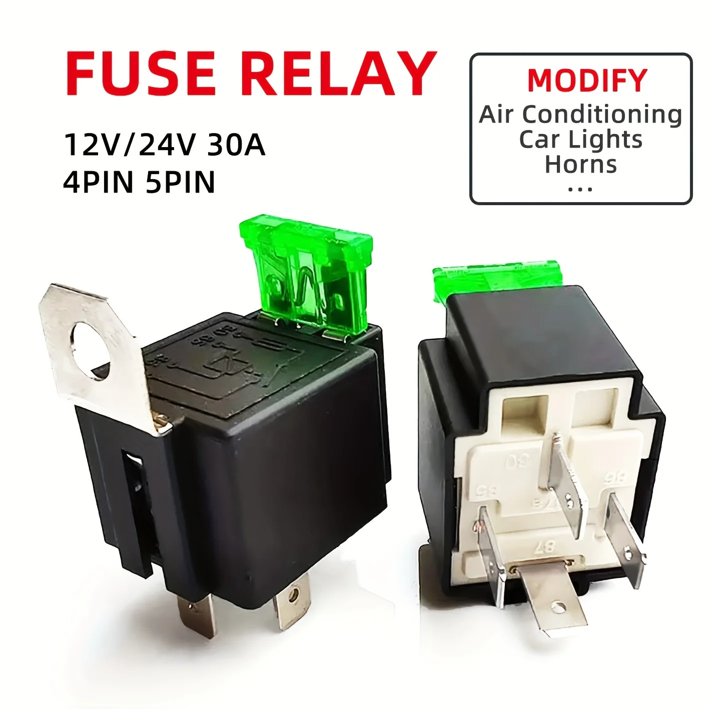 Fuse Car Relay 12V24V with 30A Fuse 4PIN/5PIN Copper Foot Silver Dot Car Relay Used For Modifying Car Lights Horns
