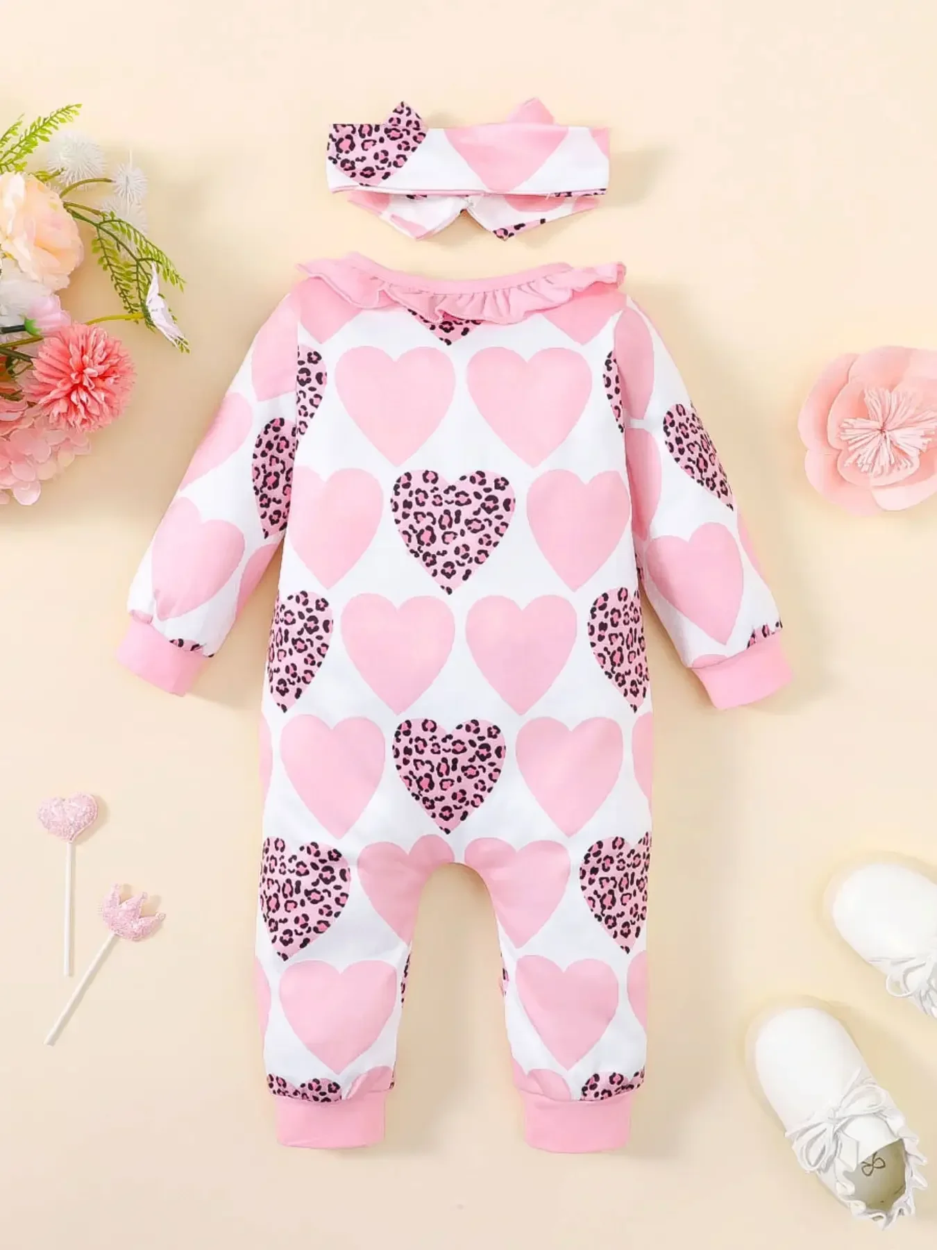 Winter Newborn Infant Baby Girls Romper Leopard and  Heart-shaped   Printing  Long Sleeve  Kids Soft Fashion Baby Clothing