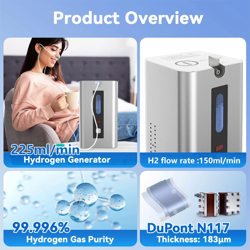 New Natural Gas Hydrogen Water Production System Generator 99.99% Purity Hydrogen Inhaler 225ML Oxyhydrogen Breathing Machine