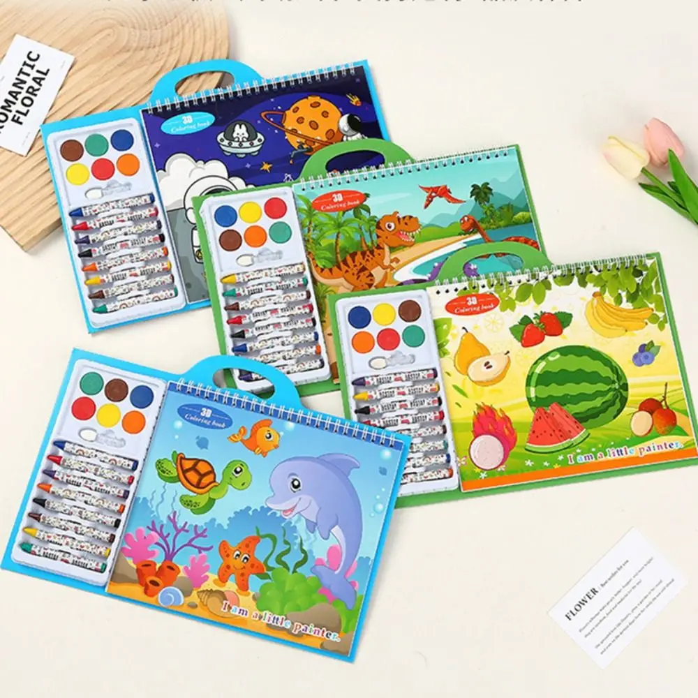 

Cartoon Puzzle Crayon Watercolor Book Set Educational Astronauts Coloring Book Drawing Doodle Book Art Supplies