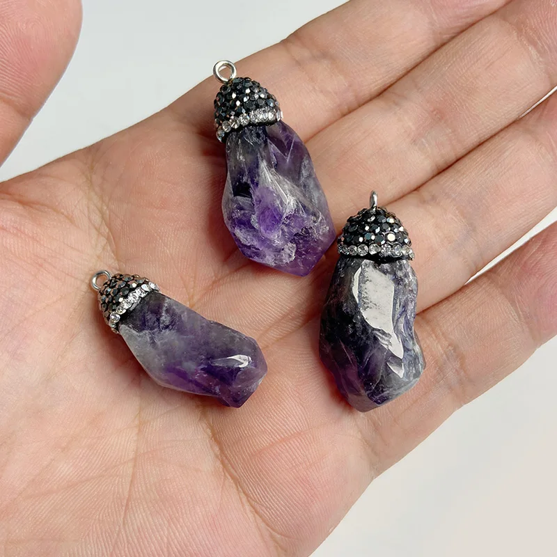 Natural Purple Stone Amethysts Slice Pendant Quartz Crystal Irregular Charm for Handmade Jewelry Making Necklace Earring Diy