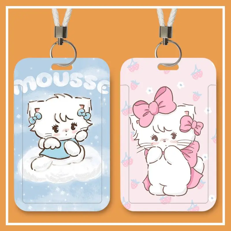 Cute Kitten Vertical High Value Card Holder Student Campus Lanyard Cards Holder Colorful Card Storage Photo Bag for Door Cardt