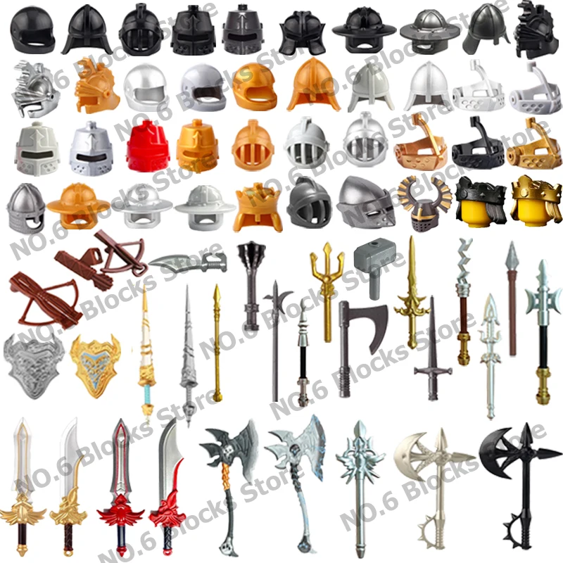 

Строительные блоки MOC, средневековое оружие, замок, солдат, замок, рыцарь, вертушка, арбалет, щит Артура, аксессуары, кирпичная игрушка