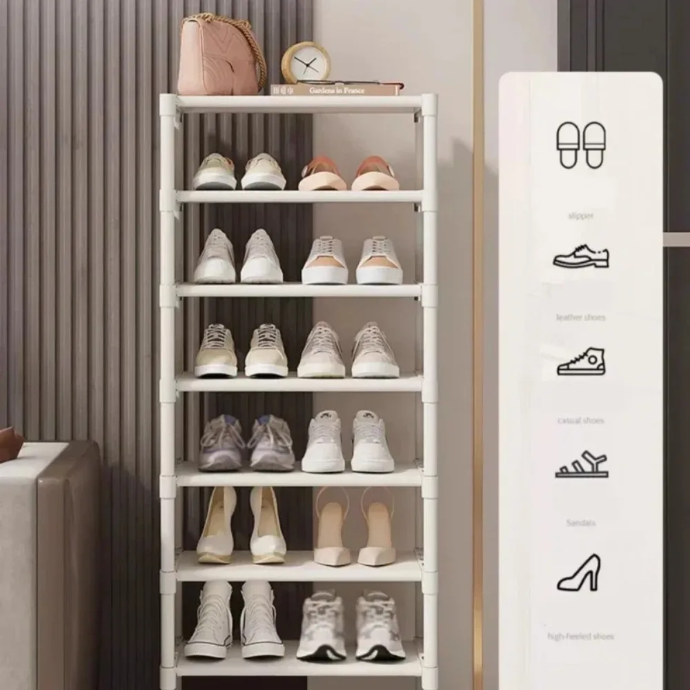 Stackable Simple Shoe Cabinet Multiple Layers Shoe Organizer Wall Corner Vertical Space-Saving Dustproof Sneakers Storage Rack