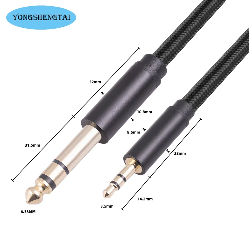 Nueva carcasa de Metal chapado en oro cabeza 3,5mm Revolution 6,35mm cuerpo público sonido teléfono móvil amplificador de potencia mezclador Cable de Audio