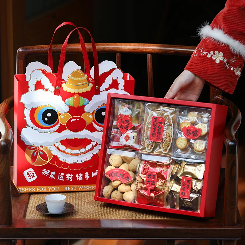 Caja de Regalo de Año Nuevo para Empacar Dulces, Galletas y Bizcochos, Caja de Empaque para Pastelería China con Diseño de Copo de Nieve