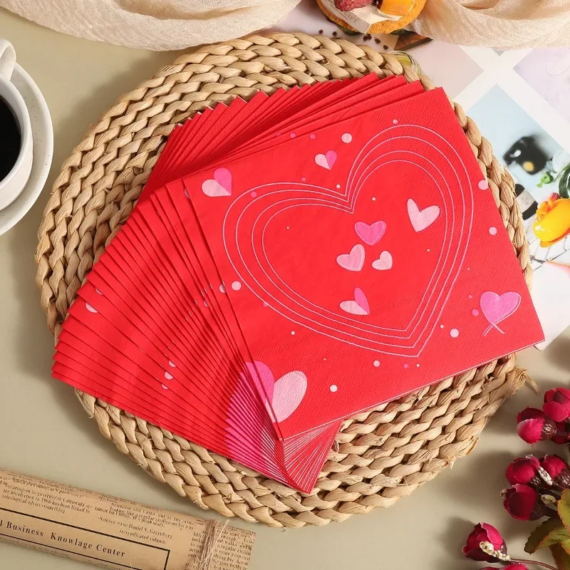 10/20pcs Valentine's Day Napkin Love Collection Red Paper Placemats Party Ambiance Decorative Paper Butterfly Bone Bart Paper