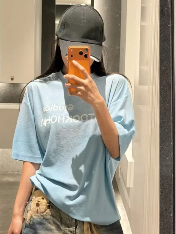 Summer 2026 New South Oil Version T-Shirt Short Sleeve Gradient Dyeing Cotton Linen Print Casual Loose Fit Women's Top