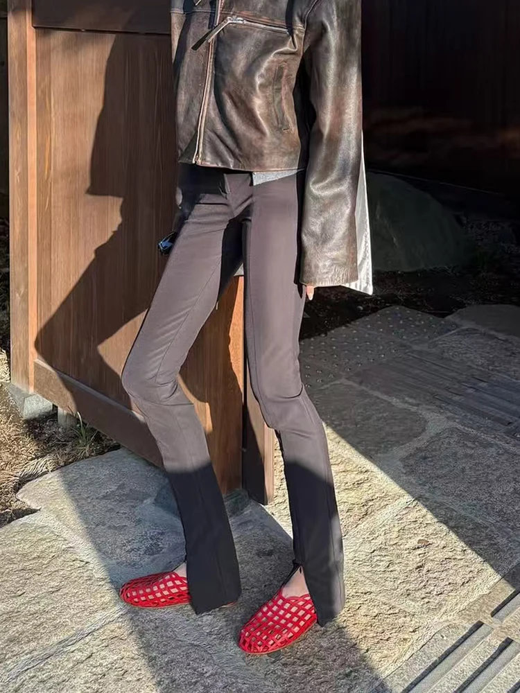 De herfstnieuwe herfstbroek met visgraatbeen, broek met ritssluiting in de taille, elastische en slanke casual legging en licht uitlopende broek