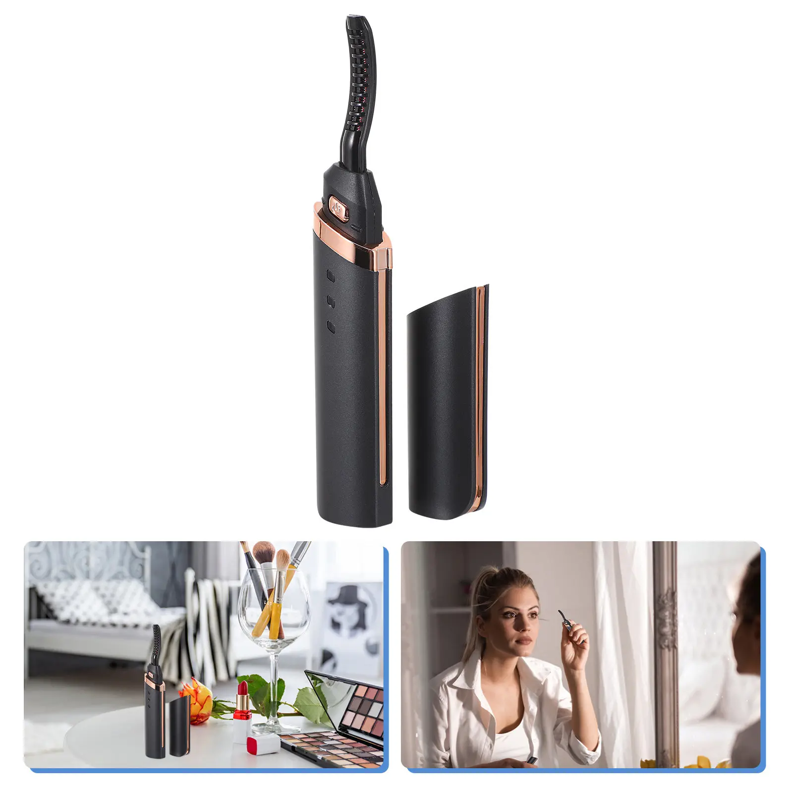 

USB Rechargeable Electric Eyelash Curler 3-Temperature Setting Anti-Scald Design Portable Heating Lash Tool for Long-Lasting