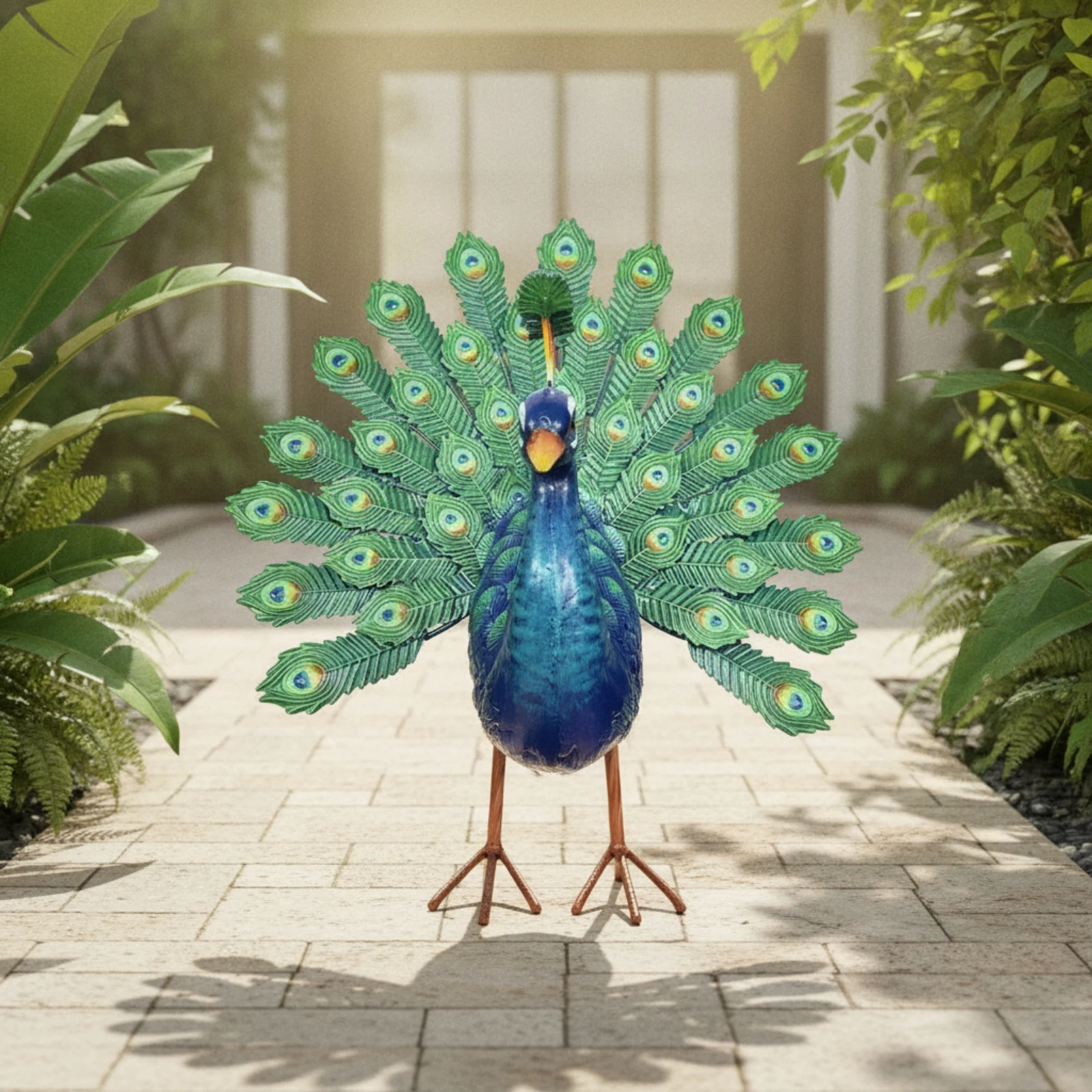 Peacock Garden Statue Elegant Peacock Sculpture Garden Statue Hand-Painted Whimsical for Courtyard, Patio