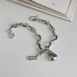 S925 Sterling Silver Retro Dollar money Bag Chain Bracelet Female Personality Hip Hop Style For Women
