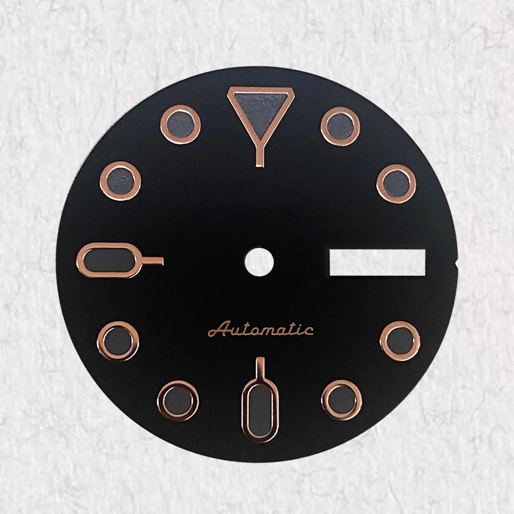 High Quality 28.5mm S5 Logo SKX007 Dial Fit NH36/4R36 Movement Green Luminous Black Matte Dual Calendar Dial Watch Modification