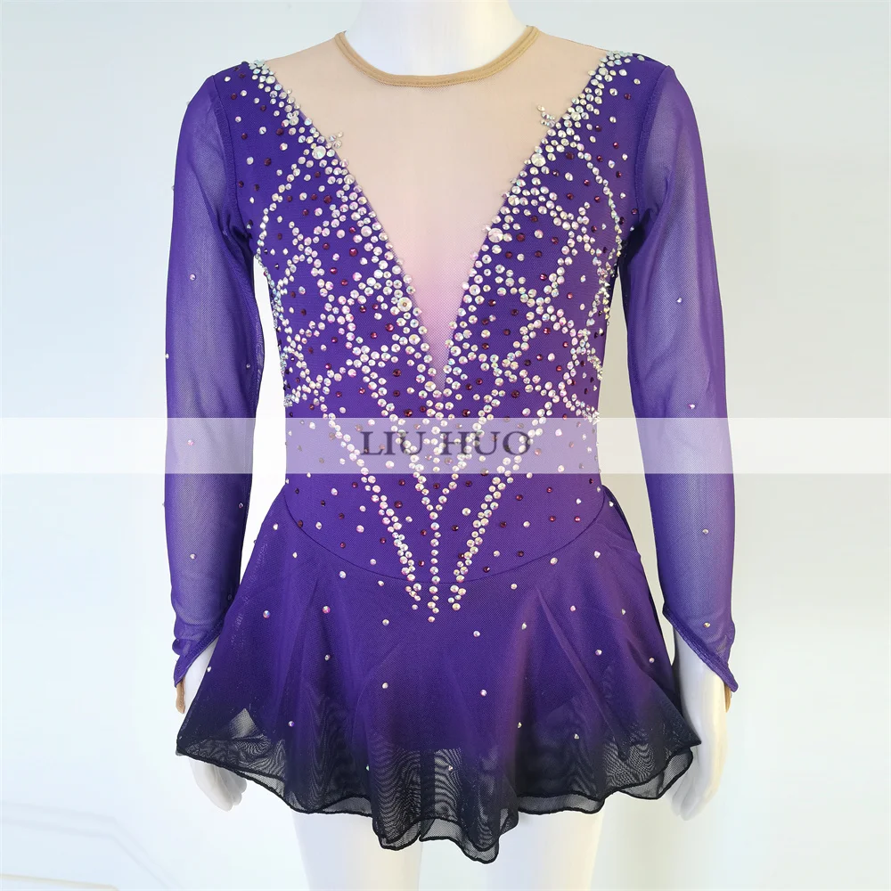 LIUHUO Ice Dance Kunstschaatsen Jurk Vrouwen Volwassen Meisje Tieners Aanpassen Kostuum Prestaties Competitie Dans Turnpakje Paars Kinderen