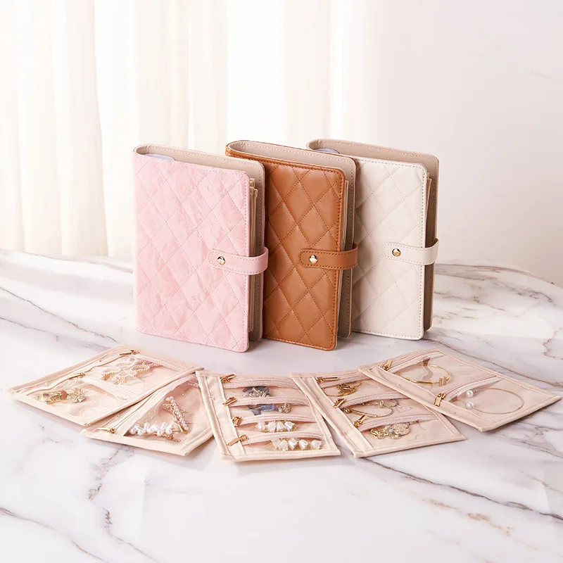 

PU Leather Jewelry Storage Book Portable Travel Ring Necklace Earrings with Velvet Jewelry Storage Bag Jewelry Storage Book Gift