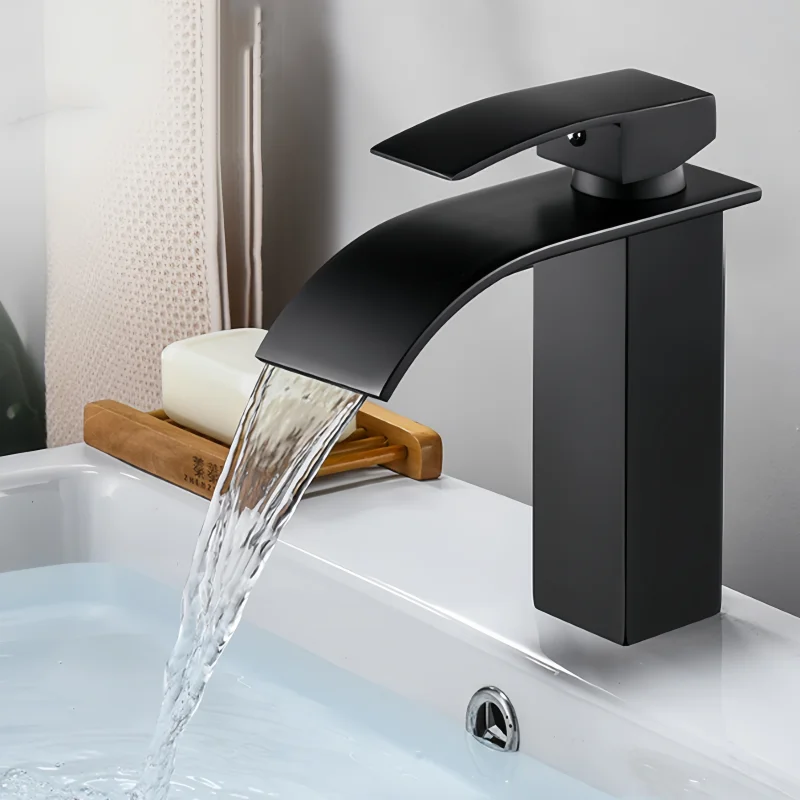 

Stainless Steel Matte Black Waterfall Basin Faucet Sink Mixer Hot Cold Water Basin Crane Tap For Bathroom Wash Basin Mixer Tap