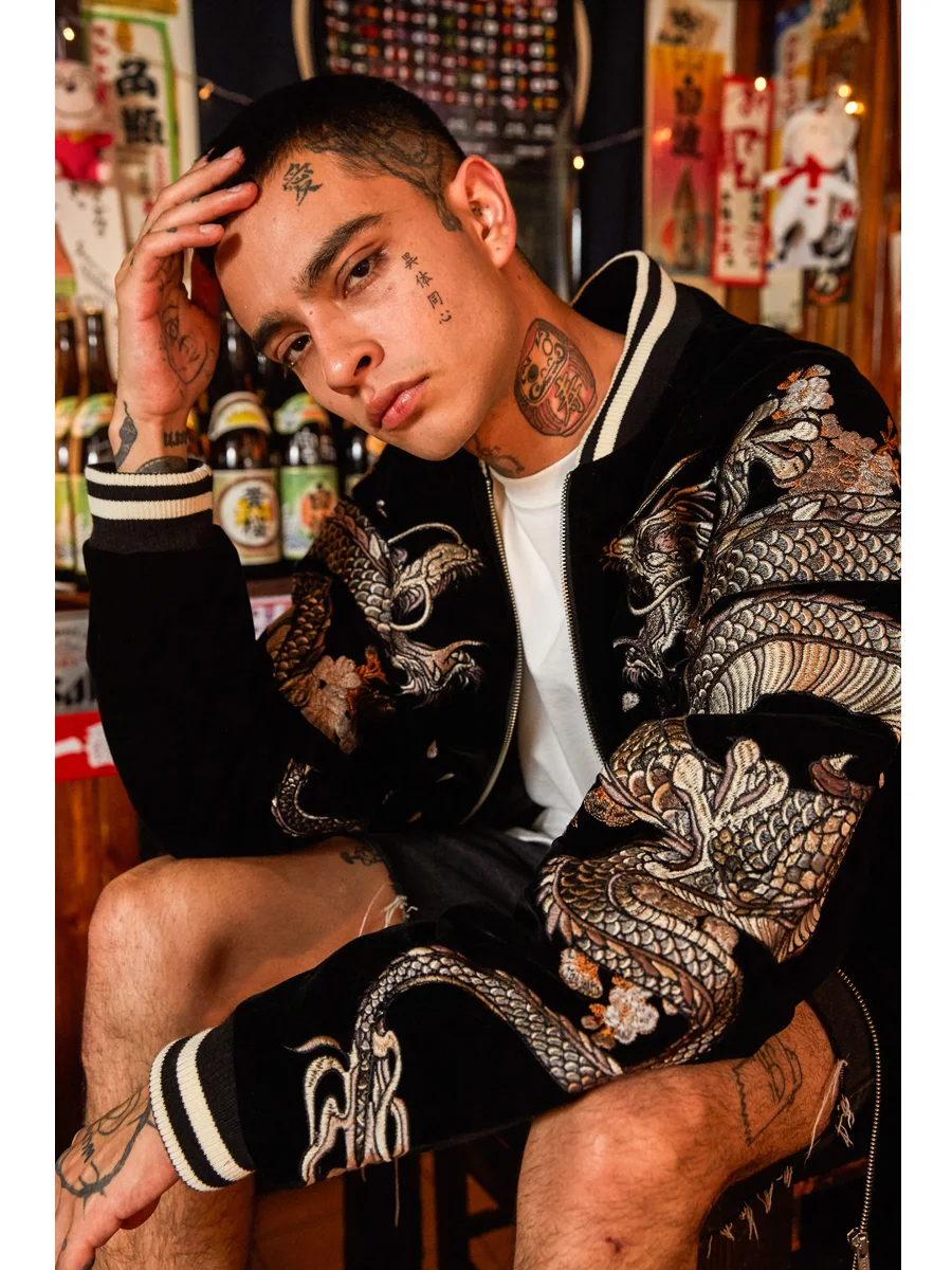 2024 Embroidered Dragon Zodiac Heavyweight Hamam Jacket Baseball Style Coat Unisex Youth Fashion Polyester Fiber Zipper Closure