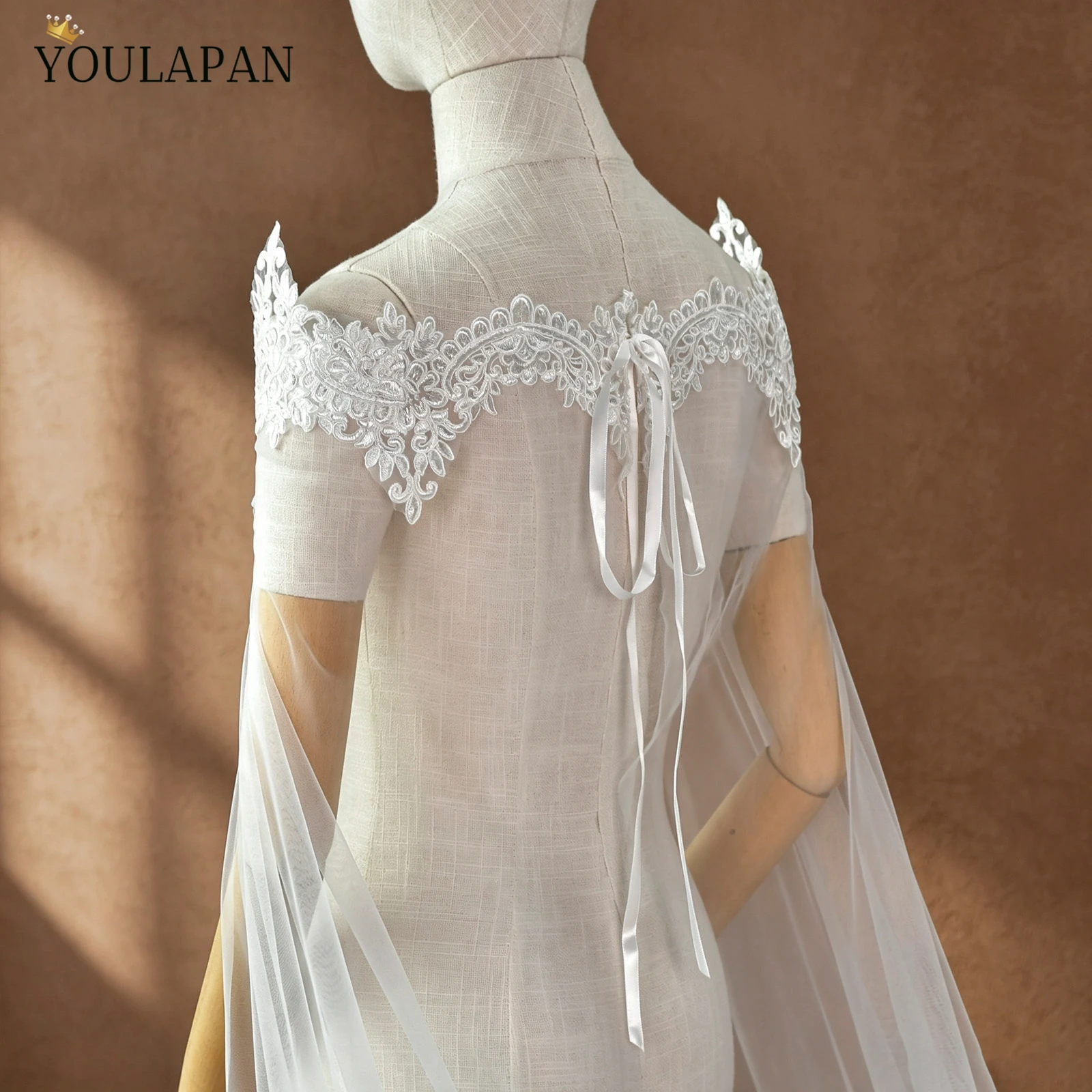 TOPQUEEN G36 Braut Schal Sexy Reverse Dekoration Mantel Spitze Stickerei Für Reverse Hochzeit Kleid Hochzeit Cape Schleier Anpassbare – Detail 8